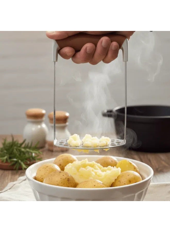 Stainless Steel Potato Masher with Black Silicone Handle – Heavy-Duty Manual Masher for Potatoes, Vegetables & Purees - Image 2